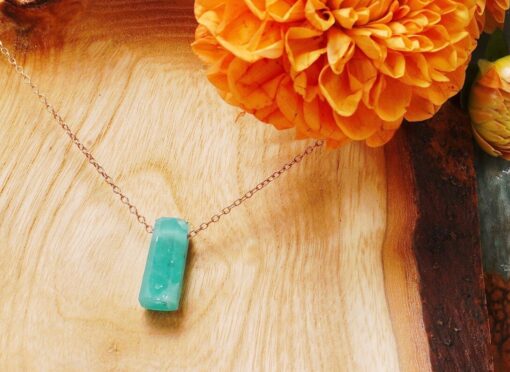 smithsonite amulet ~ brushed rose gold chain necklace