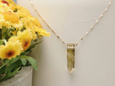 carved citrine amulet ~ gold bar chain necklace