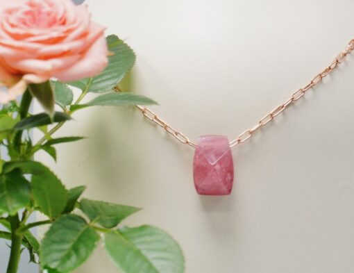 faceted pink tourmaline amulet ~ rose gold chain necklace