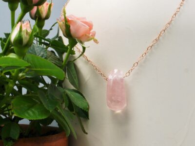rose quartz amulet ~ rose gold chain necklace