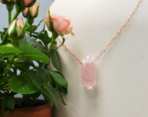 rose quartz amulet ~ rose gold chain necklace