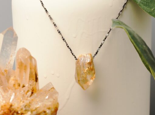 candle quartz citrine amulet ~ oxidized silver chain necklace