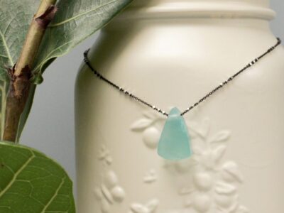 chrome chalcedony amulet ~ oxidized silver beaded chain necklace