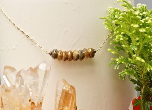 faceted mystic labradorite bar ~ gold chain necklace