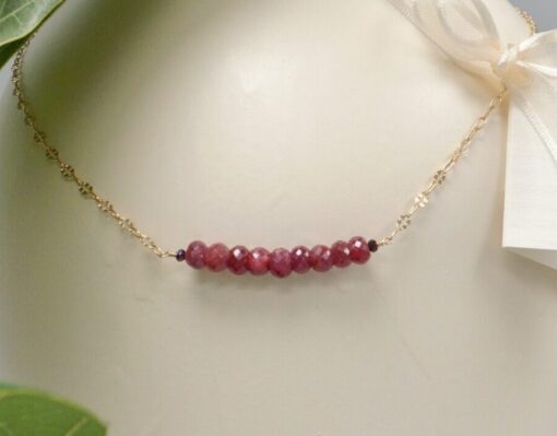 faceted ruby bar ~ gold chain necklace