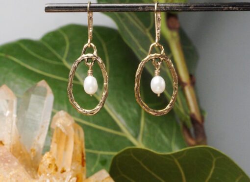 pearl drops ~ gold oval hoop earrings