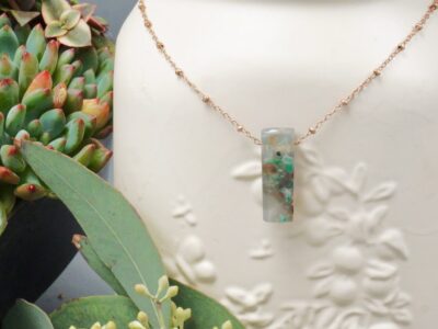 chrysocolla ~ chalcedony ~ copper amulet ~ beaded rose gold chain necklace