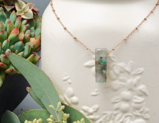 chrysocolla ~ chalcedony ~ copper amulet ~ beaded rose gold chain necklace