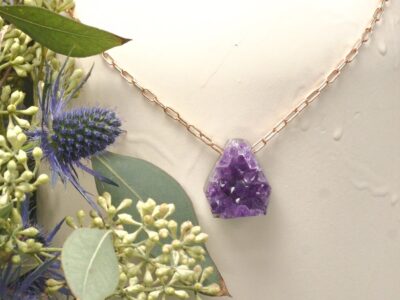 druzy amethyst amulet ~ rose gold chain necklace