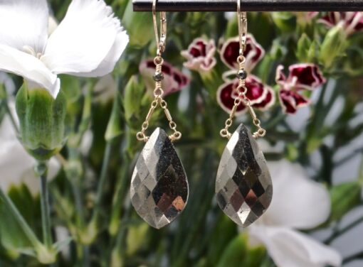 faceted pyrite drops ~ gold bar chain earrings