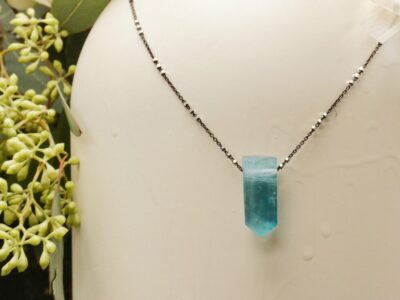 fluorite amulet ~ beaded oxidized chain necklace