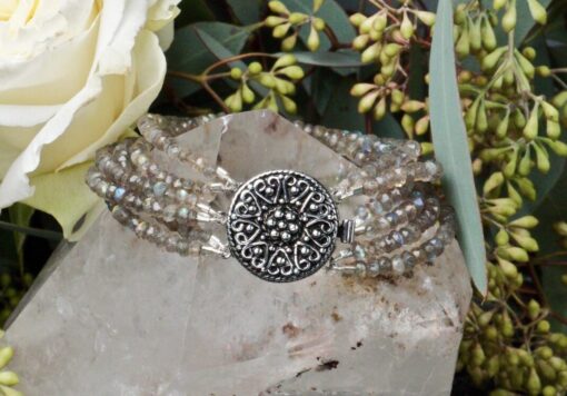 labradorite ~ 6-strand silver hearts clasp bracelet