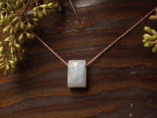 rainbow moonstone amulet ~ rose gold chain necklace