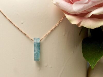 aquamarine crystal amulet ~ rose gold chain necklace