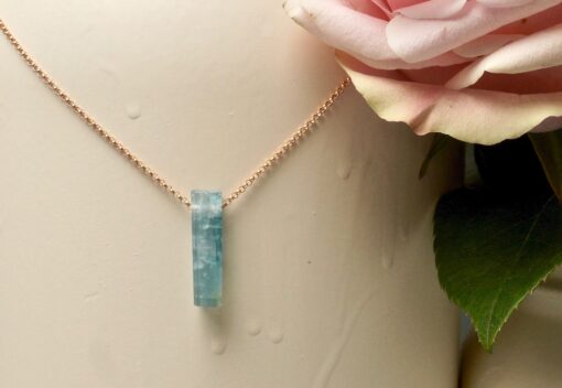 aquamarine crystal amulet ~ rose gold chain necklace