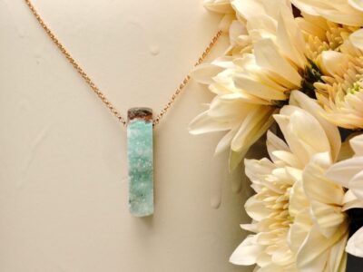 druzy chrysocolla amulet ~ rose gold chain necklace