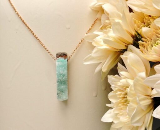 druzy chrysocolla amulet ~ rose gold chain necklace