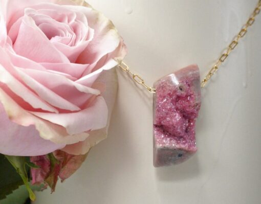 druzy cobalto calcite amulet ~ long gold chain necklace