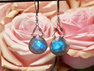 faceted labradorite drops ~ oxidized silver chain earrings