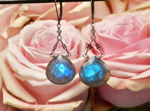 faceted labradorite drops ~ oxidized silver chain earrings