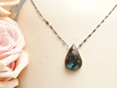 labradorite amulet ~ oxidized silver chain necklace