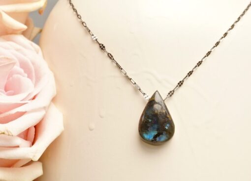 labradorite amulet ~ oxidized silver chain necklace