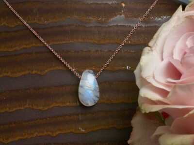 rainbow moonstone amulet ~ rose gold chain necklace