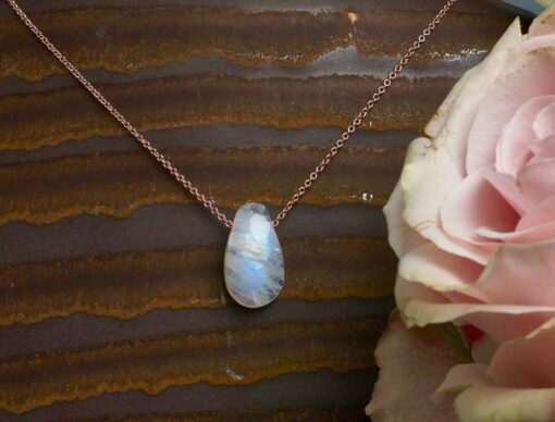 rainbow moonstone amulet ~ rose gold chain necklace