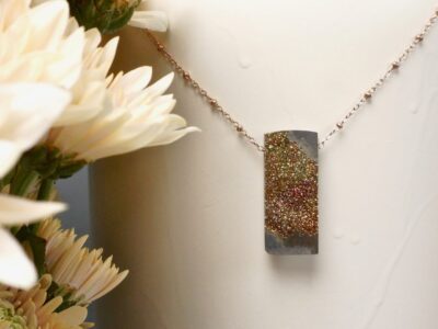 druzy rainbow pyrite anulet ~ beaded rose gold chain necklace