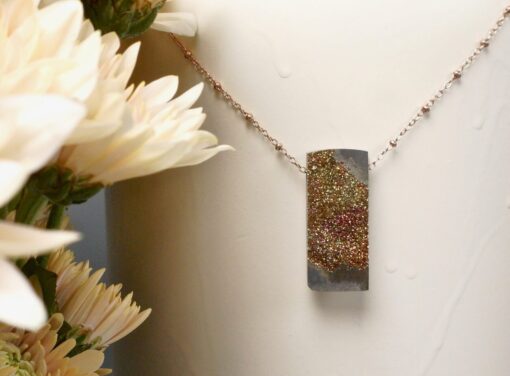 druzy rainbow pyrite anulet ~ beaded rose gold chain necklace