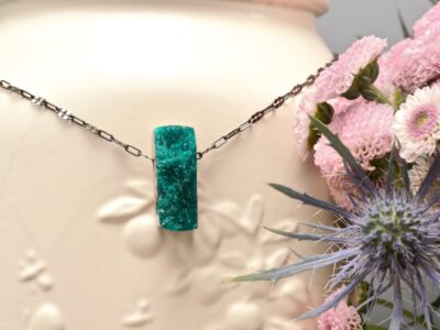 druzy dioptase amulet ~ oxidized silver chain necklace