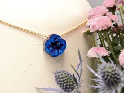 druzy azurite geode amulet ~ gold rolo chain necklace