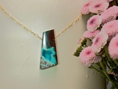 druzy chrysocolla amulet ~ gold chain necklace