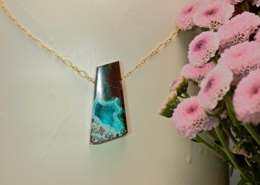 druzy chrysocolla amulet ~ gold chain necklace