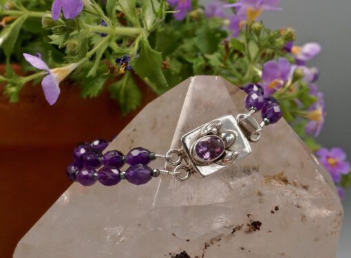 faceted amethyst ~ silver winged clasp bracelet