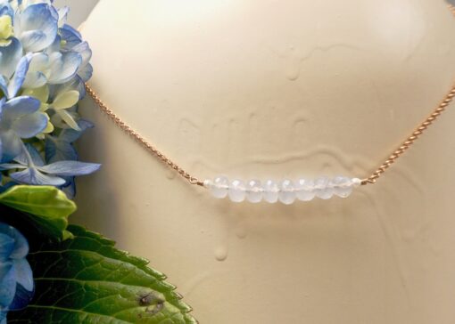 faceted chalcedony bar ~ rose gold chain necklace