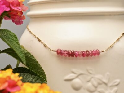 faceted pink tourmaline bar ~ gold bar chain necklace