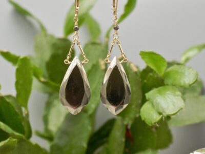 faceted pyrite drops ~ gold bar chain earrings