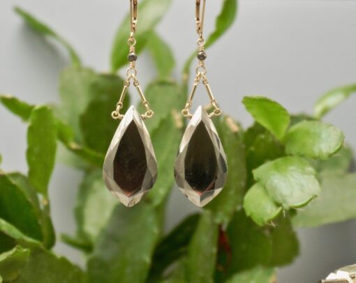 faceted pyrite drops ~ gold bar chain earrings