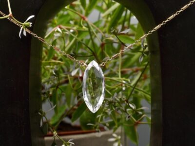 faceted quartz crystal amulet ~ gold bar chain necklace