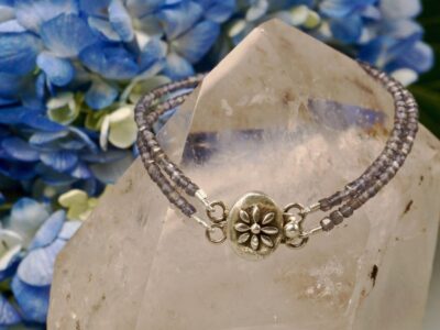 iolite double strand silver flower clasp bracelet