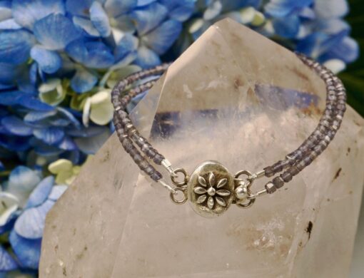 iolite double strand silver flower clasp bracelet