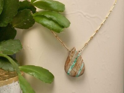 variscite amulet~ gold bar chain necklace