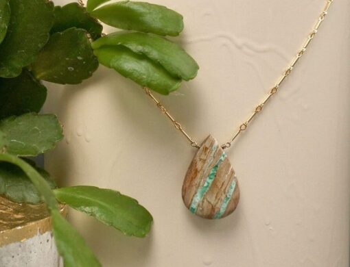 variscite amulet~ gold bar chain necklace