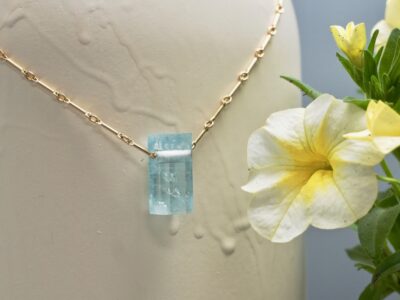 aquamarine amulet ~ gold bar chain necklace
