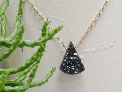 black garnet amulet ~ long gold chain necklace