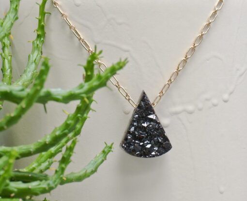 black garnet amulet ~ long gold chain necklace