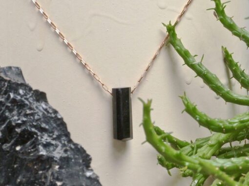 black tourmaline amulet ~ rose gold chain necklace
