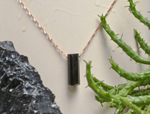 black tourmaline amulet ~ rose gold chain necklace