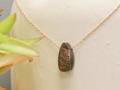 druzy rainbow pyrite amulet ~ rose gold chain necklace